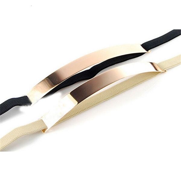 

metallic metal waist belt women bling gold elastic plate slim, Black;brown