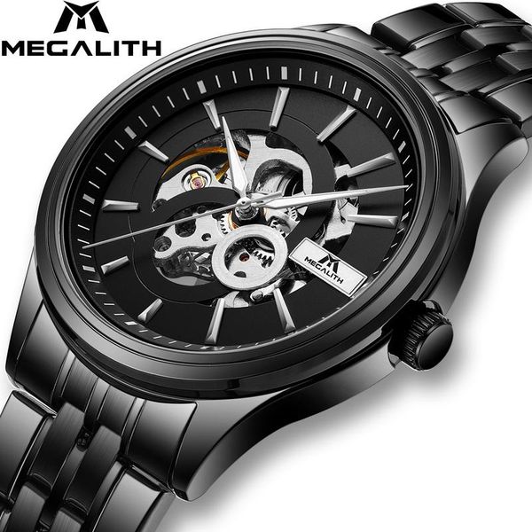

megalith fashion luxury watch matic mechanical watches mens business steel strap skeleton wristwatch gift for husband clock sqcmwh, Silver