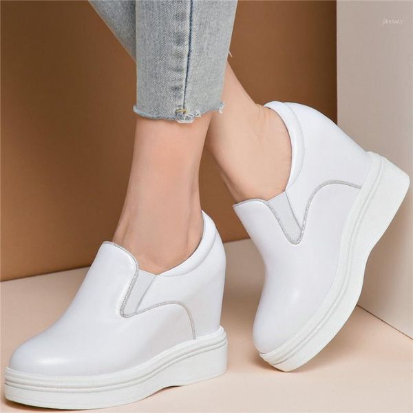 

2020 women genuine leather platform wedges high heel ankle boots female slip on round toe fashion sneakers low casual shoes1, Black