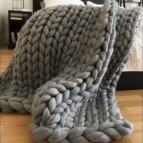 

blankets wool hand knitted chunky blanket thick yarn weighted bulky knitting throw warm winter home sofa bed throws
