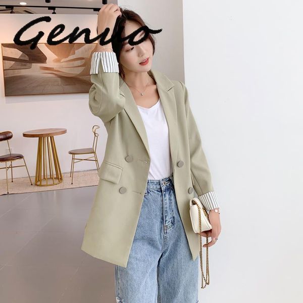 

women's suits & blazers casual double breasted women jackets notched collar blazer jacket autumn winter female outerwear elegant ladies, White;black