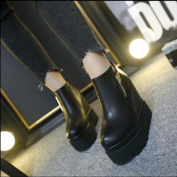 

2020 ultra high 12cm heels korean version increased sponge cake women's boots dgpd, Black