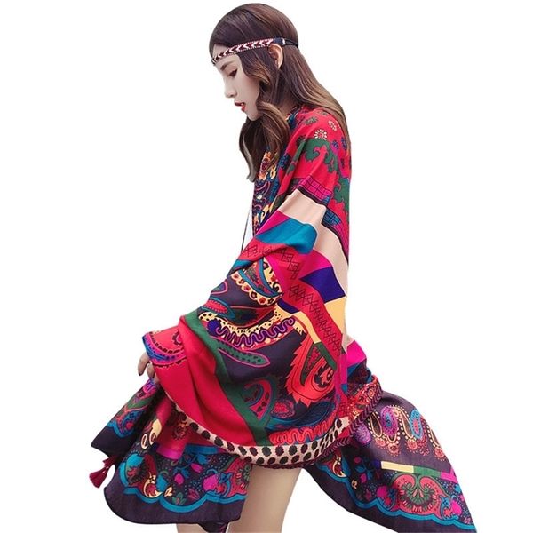 

trip summer women scarf plus size cotton bohemian print shawl scarves women's beach pareos echarpe foulard femme y201007, Blue;gray