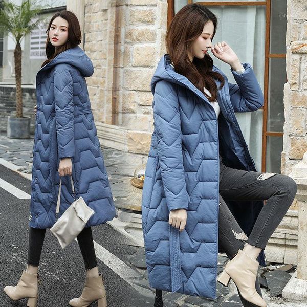 

2020 new high street thick long women winter coat cotton jacket with hood stitching added selling winter long woman coat1, Black