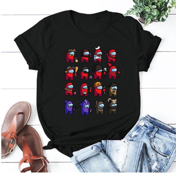 

among us cute graphic print t-shirt women fashion hip hop black white grey tshirt harajuku aesthetic female t shirt