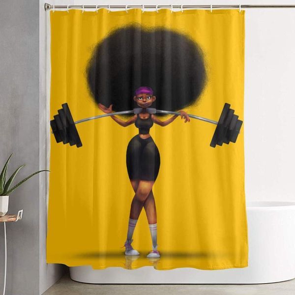 

afro hair african woman yellow eccentric bathroom shower curtain decorative1