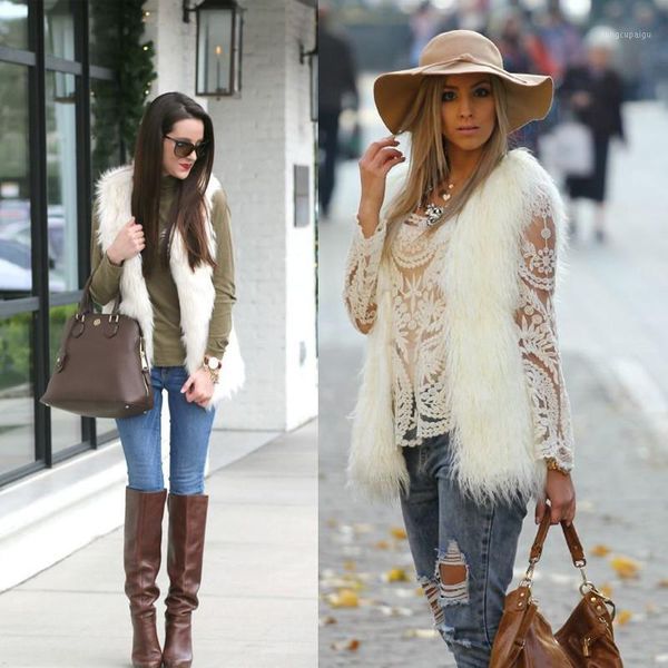 

long faux fur vest women chic autumn winter fluffy sleeveless fur jackets coats thicken warm outerwear plus size s-4xl1, Black