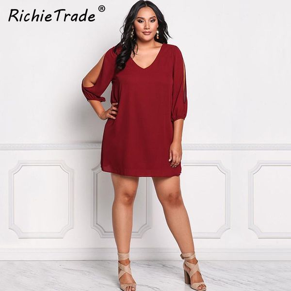 

richietrade plus size dress women v neck off shoulder mini summer womens dresses 2021 new fashion loose chiffon woman clothes, Black;gray