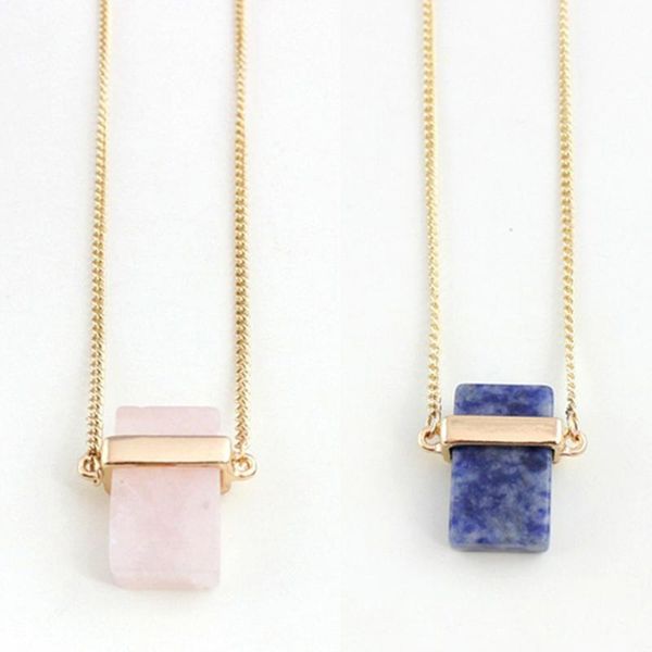 

pendant necklaces rose natural quartz stone necklace for women fashion gold long chain pink crystal statement charm jewelry gift, Silver