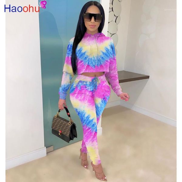 

haoohu floral camouflage tie dye hooded sweatshirt jogger pants two piece set women outfits workout matching sets tracksuit1, Gray