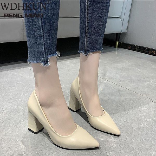 

spring autumn women new pumps pointed toe square heel high solid fashionable ladies shoes patent leather pumps, Black