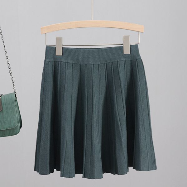 

2021 new autumn winter knit sweater pleated skirts women mini umbrella strechable high waist a-line above knee skirt o0wo, Black