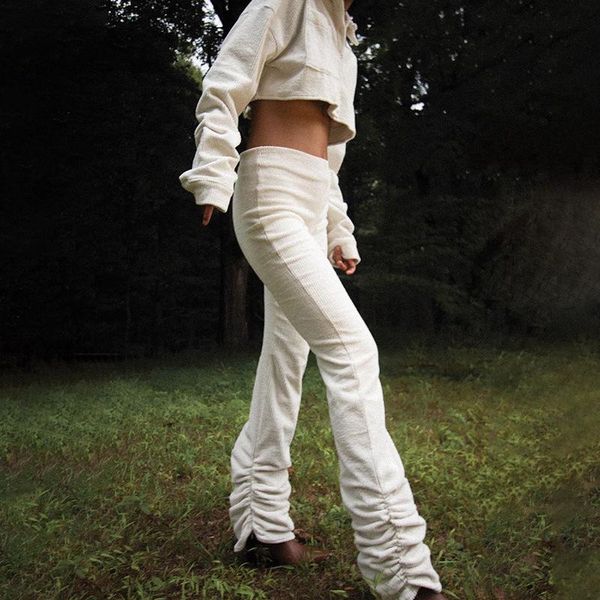 

vintage pleated cuffs side zipper solid pants for women casual elastic high waist white pants new korean brand fashion girls, Black;white