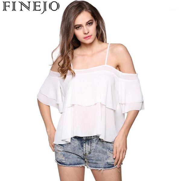 

finejo cascading spaghetti finejo shoulder ruffle ladies blouse strap women off1, White