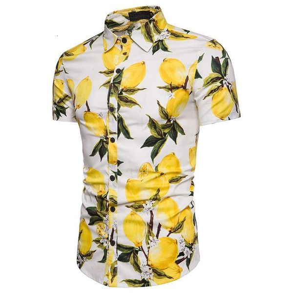 

brand mens shirts 2020 new fashion summer beach big body lemon pattern dyed mens short-sleeved shirt casual xxxl, White;black