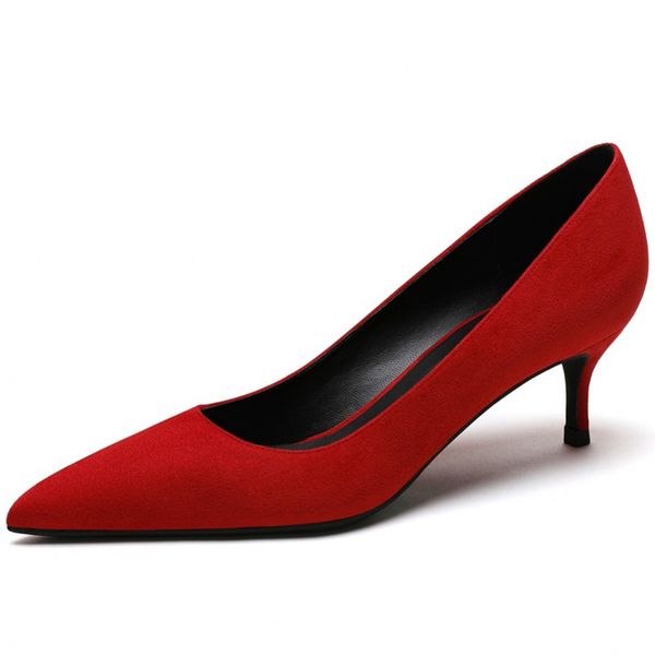

the newly arrived quality soft child suede leather pointed to woman pumps lady office shoes size 34-43 n0026 e38x, Black