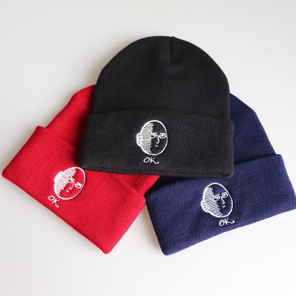 

winter punch man embroidered knitted autumn cartoon one ski pullover hat wool ez3o