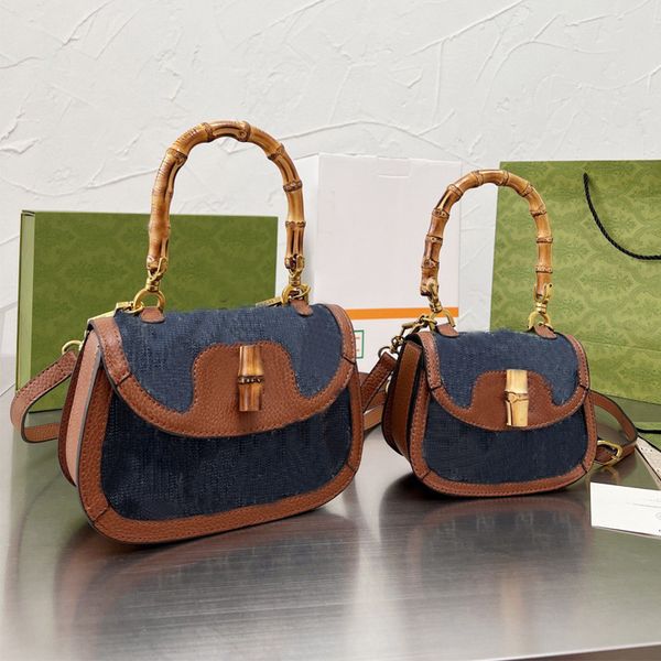 

denim bamboo handle handbag shoulder sling bag crossbody bags leather letters wallet purse women dark blue handbags clutch pouch