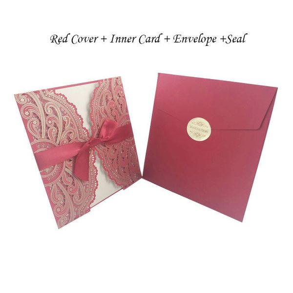 

1pcs blue white gold red laser cut wedding invitations card elegant custom with ribbon event birthday party wedding decoration wmtedi