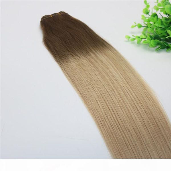 

human hair weave ombre dye color brazilian virgin hair weft bundle extensions balayage three tone 24#blonde highlights thick end, Black