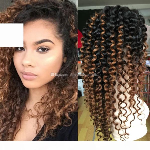 

kinky curly wig ombre malaysian lace front wigs full lace human hair wigs for black women 1b 30 afro kinky curly wig, Black;brown
