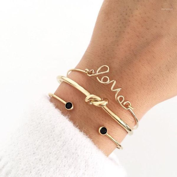 

fashion bracelets bangles letter love knot round beads adjustable opening gold bracelet set women charm wedding jewelry gift1, Golden;silver