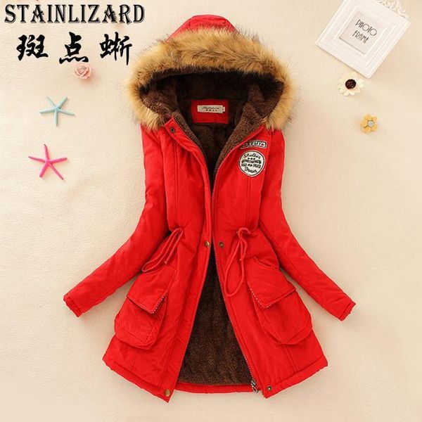 

stainlizard fahion women winter coat casual cotton red hooded parkas long thick ladies women clothing warm jacket cjt1421, Black