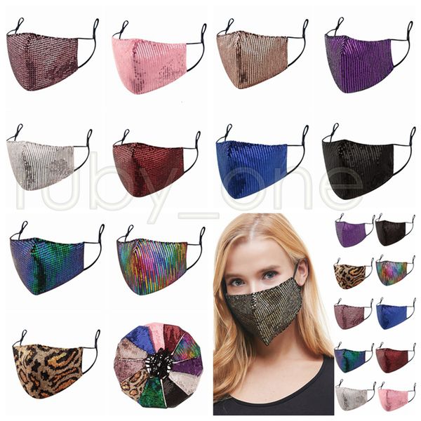 

dustproof fashion bling leopard sequins mouth masks designer washable reusable women face mask rra3434outletjfir