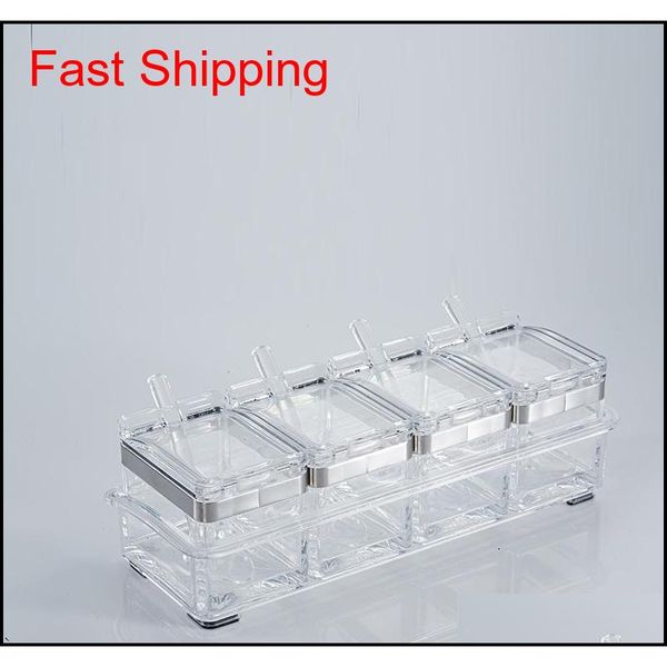

seasoning rack spice pots-4 piece acrylic seasoning box,stainless steel ring-storage container connt can jars-cr qylcmj bdesports