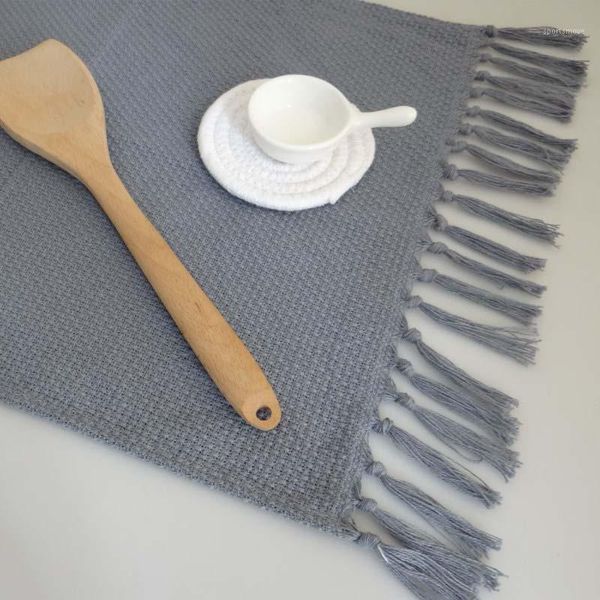 

table napkin 6pcs/lot tassel mat for home restaurant thickened crocheted cotton towels kitchen dishcloth placemats dessert napkins1