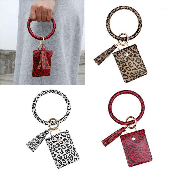 

3 pcs leopard print keychain bracelet pu leather wristlet coin purse fashion card key holder kit with tassel for women1, Silver
