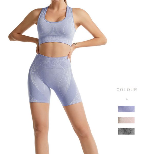 Bayan Eşofman Yoga Üç Parçalı Suit Yüksek Bel Koşu Şort Sanat Çizgili Güçlü Streç Naylon Uzun Pantolon Sutyen Seti Lady Spor Dikişsiz Kalça Kaldırma Tayt