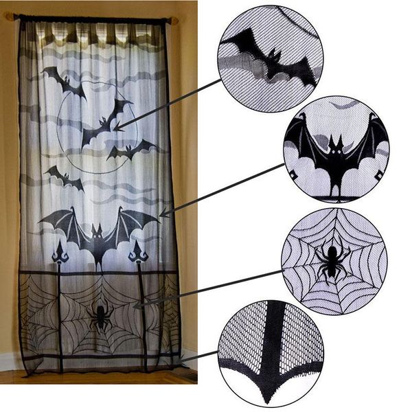 

1/2pcs unique funny halloween lace window curtain black spider web bats festival home decoration door curtains fbe3