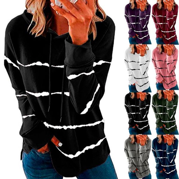 

8colors women oversize casual stripe print hooded hoodie sweashirt long sleeve loose blusas fashion winter autumn blusas, Black