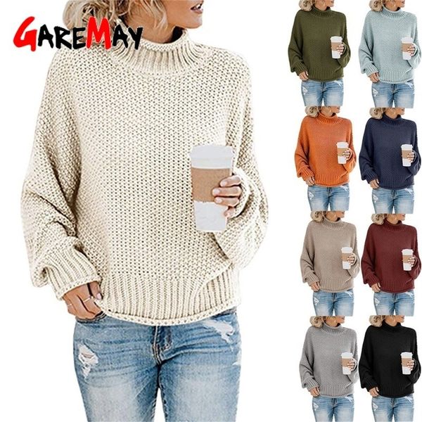 

women's sweater loose winter turtleneck knitted jumpers casual red sweaters ladies oversized thick sweater female y200722, White;black