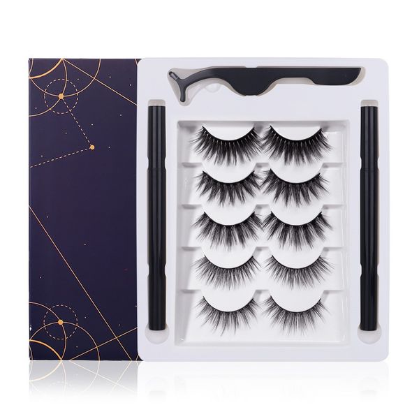 

handmade natural 5 pairs selff-adhesive false eyelashes set thick none magnetic glue-fake lashes with eyeliner easy to wear dhl free