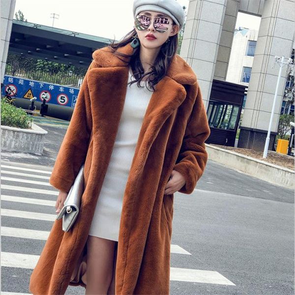

winter fashion new rabbit velvet long female loose thick warm mink fur teddy coat h0171 lj201202, Black