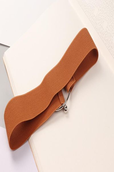 

women wide waist belt silver round metal buckle elastic cummerbunds dress accessories black stretch waistband coat lady wmtbpn, Black;brown