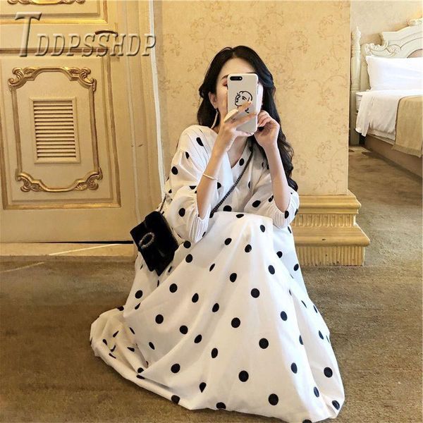 

2020 summer new chiffon women dress polka dot vacation female dresses1, Black;gray