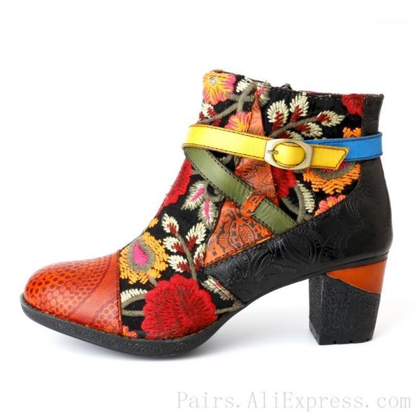 

designer women booties genuine leather ankel boots mix color embroider 6cm high heels handmade shoes big size 421, Black