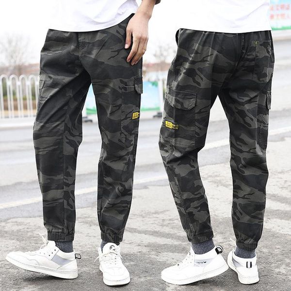 

men's overalls korean style trendy leggings camouflage cropped pants, Black