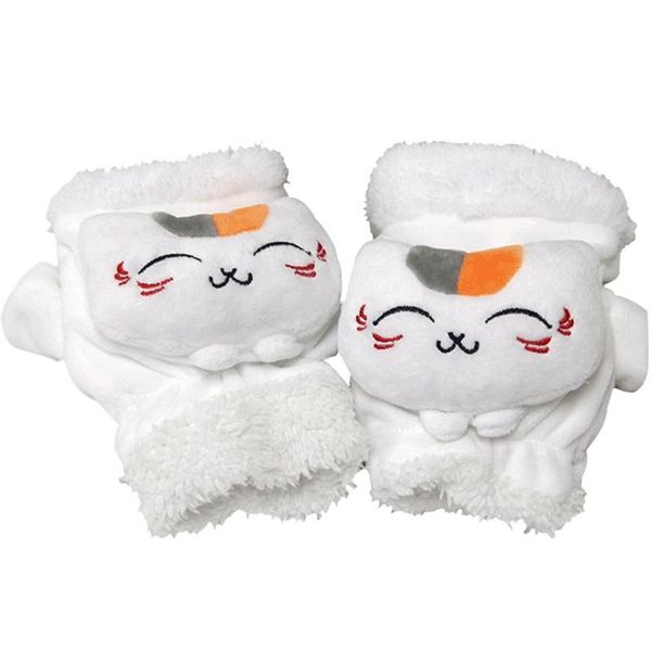 

cartoon cat soft warm winter girl half finger gloves, Blue;gray