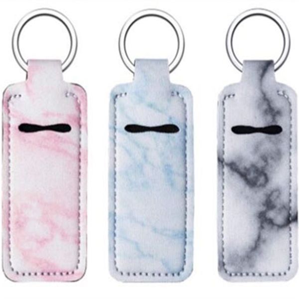 

20 style print marble color neoprene chapstick holder handy lip balm keychains neoprene lipstick holder keychain pouch 111 j2