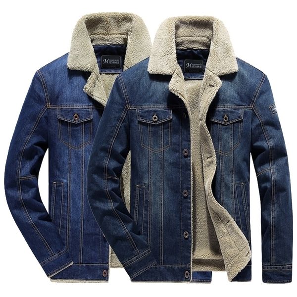 

men winter fashion cowboy jacket trendy warm fur liner denim thick jacket coat mens jean jackets outwear male plus 5xl 201130, Black;brown