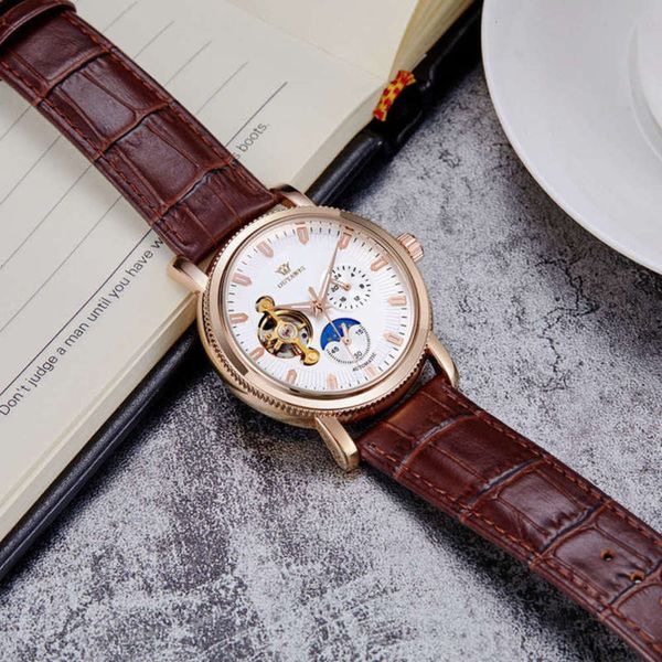 

automatic men's watch mechanical wristwatch, Slivery;brown