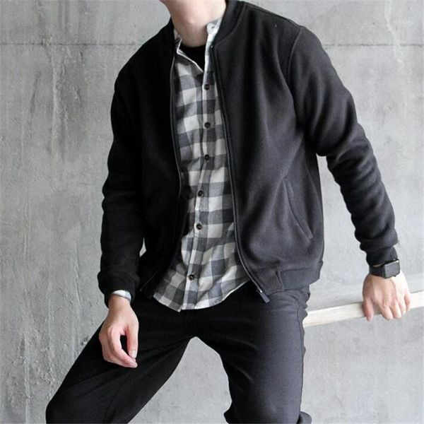 

mens jackets and coats japanese vintage solid casual fleece slim stand jacket autumn men zipper thicken baseball coats ds501731, Black;brown