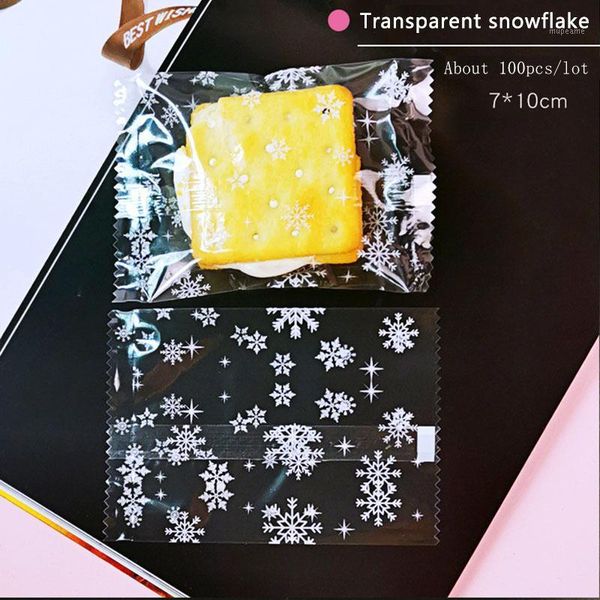 

gift wrap 100pcs/lot 2021 cookie packaging bag transparent pack snowflake handmade blessing birthday wedding party plastic bags 7*101