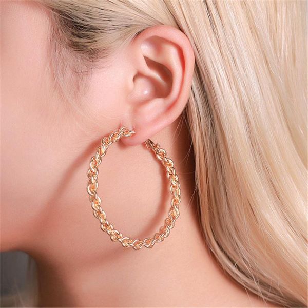 

simple geometry cool hoop earrings metal textured ear exaggerated great circle linen flower color earrings creative woven design, Golden;silver