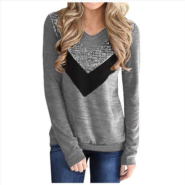 

fashion bling sequined t shirt splicing tshirt casual spring winter lady v neck tunic female women long sleeve shirt blusas, White