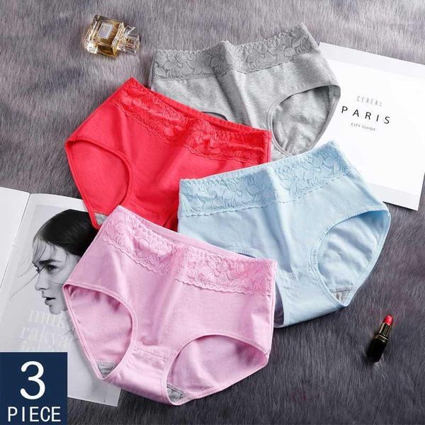 

3 pcs cotton panty for women panties comfort underwear skin-friendly briefs solid female mid-rise lace underpant intimate1, Black;pink